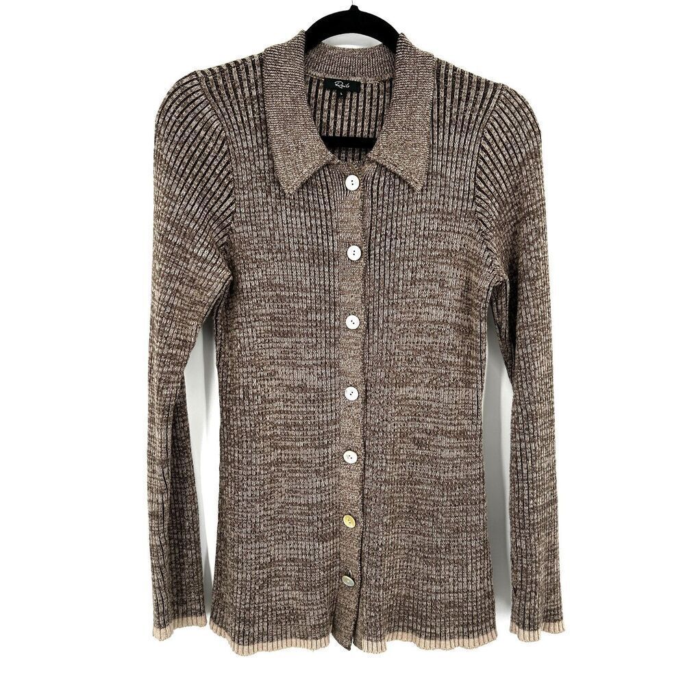 RAILS Brown Ribbed Knit Collared Button Up Rory Cardigan Sweater Size Large - Picture 3 of 7
